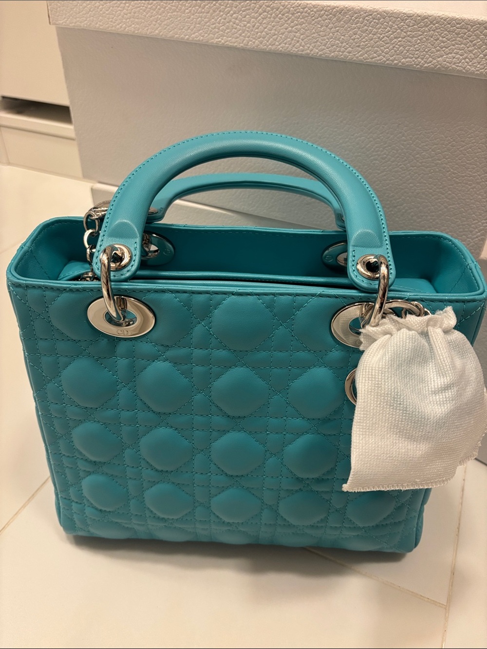 Dior Turquoise Quilted Top-Handle Satchel NEW